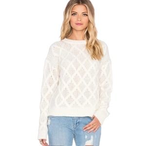 Tularosa Cream Pullover Sweater Knit Wool & Angora Crew Neck Ivory Top L